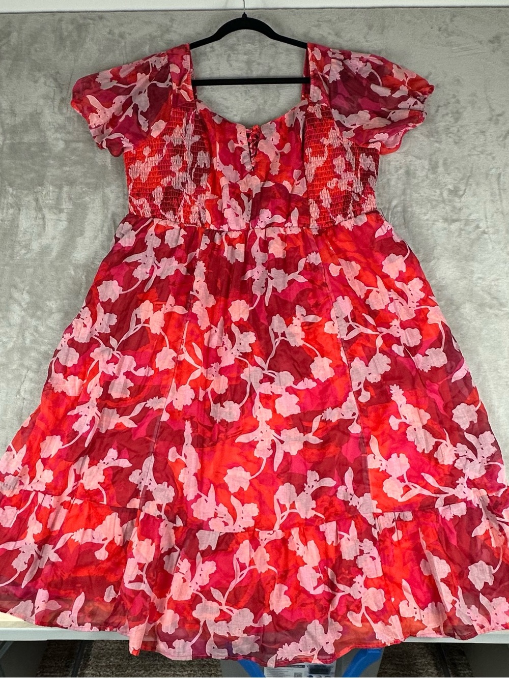 torrid Red & Pink Floral Midi Dress with Smocked Bodice